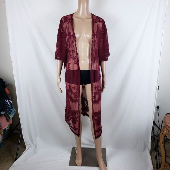 Rue 21 Boho Fairy Mesh Kimono Womens S Red Sheer Lace Romantic Festival - Picture 5 of 8